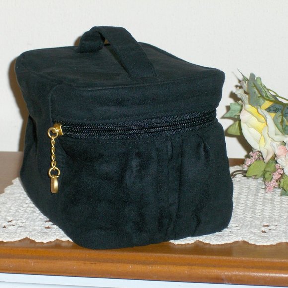 Donna Karan Cosmetics Bag Train Case Makeup Toiletries Cashmere Mist Black Tote - Picture 3 of 9